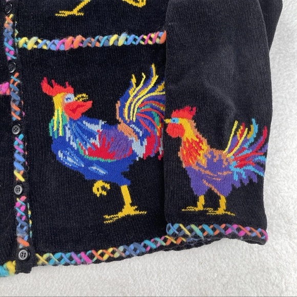 Design Options Philip Jane Gordon Sweater Womens XL Knitted Rooster Cardigan VTG - Picture 13 of 14